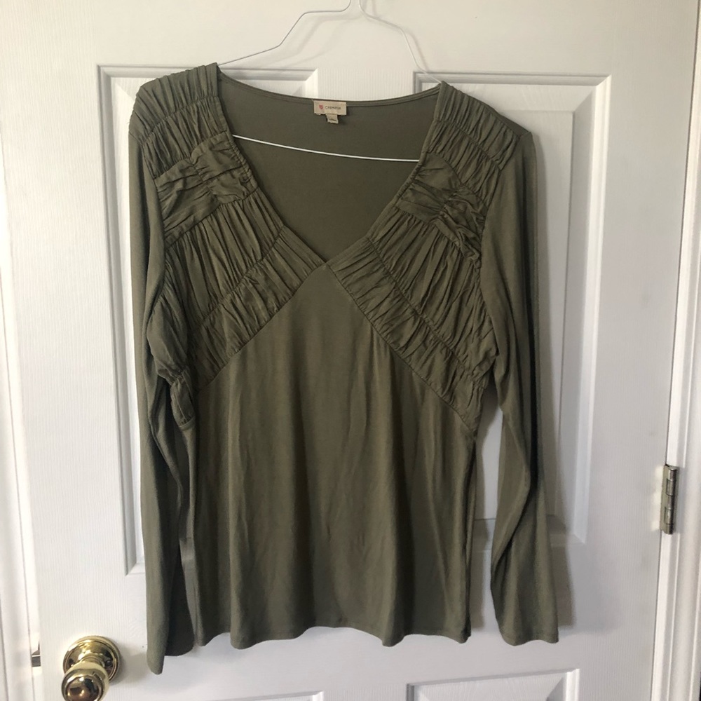 Cremieux sage green top with detailed bodice